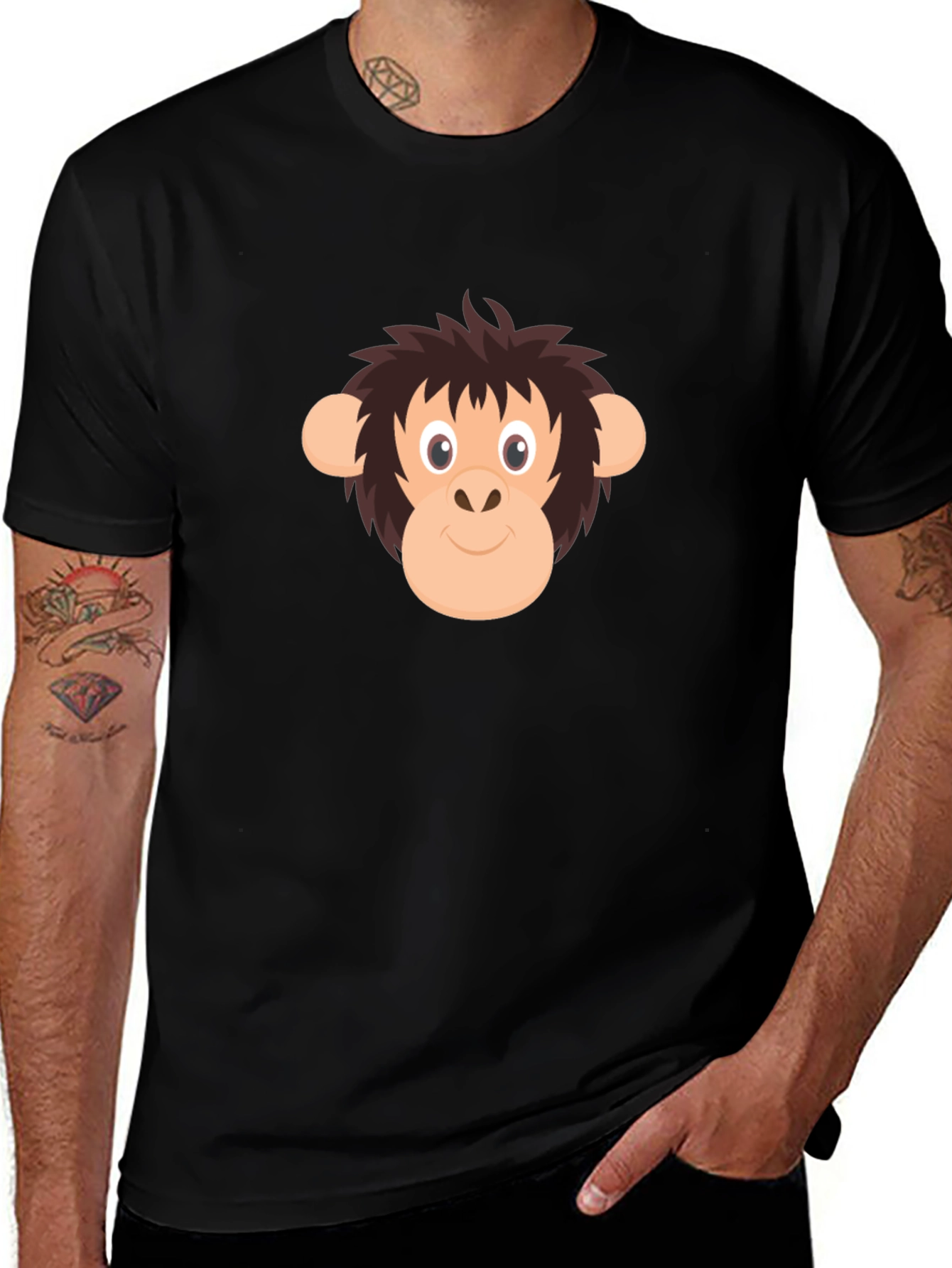 Funny Monkey Graphic Tee - Black Cotton T-Shirt