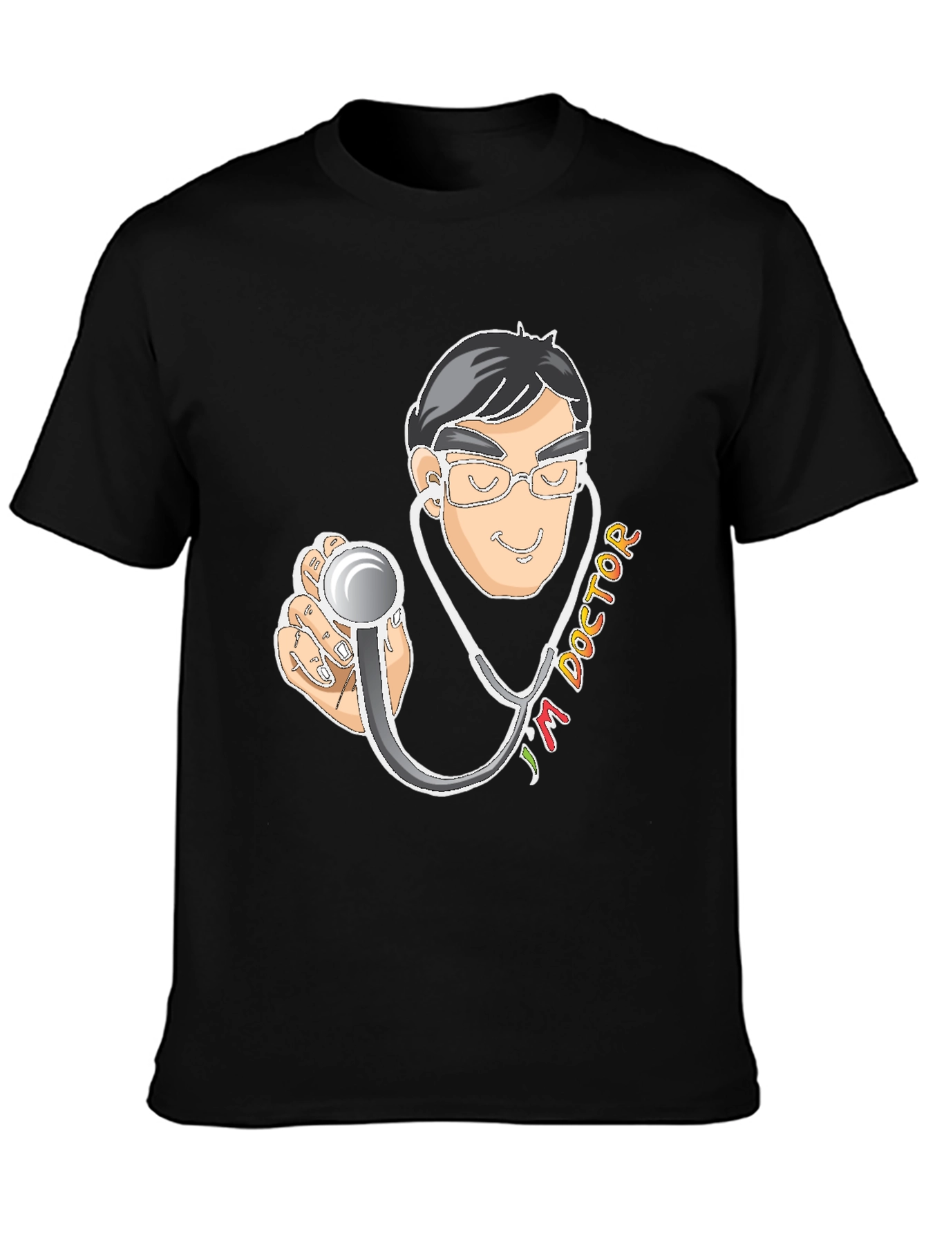 Doctor Cartoon Graphic Black T-Shirt