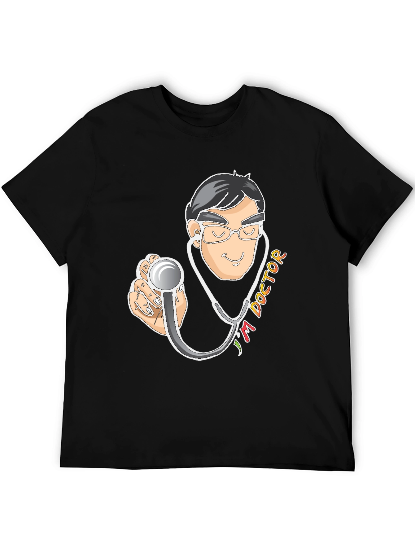 Doctor Cartoon Graphic Black T-Shirt