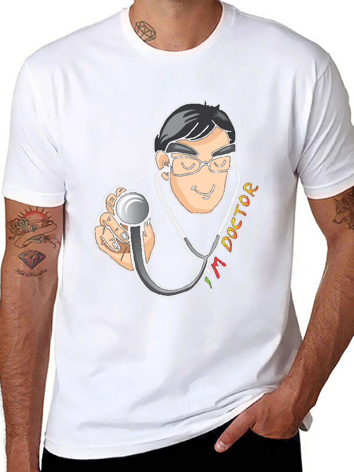 Doctor Cartoon Graphic Black T-Shirt