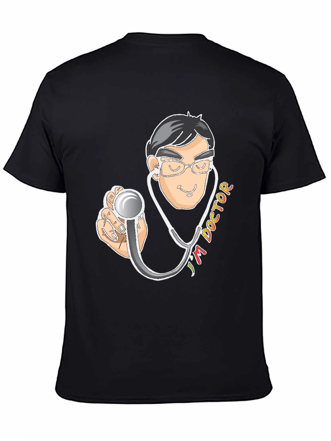 Doctor Cartoon Graphic Black T-Shirt