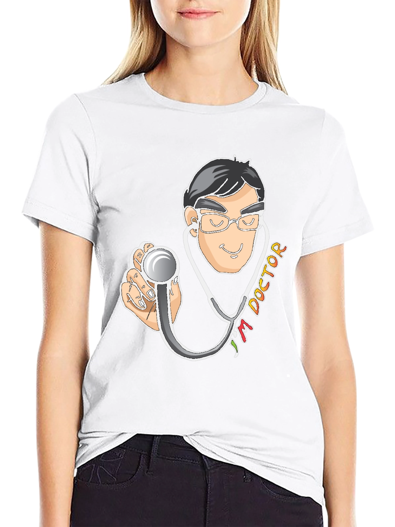 Doctor Cartoon Graphic Black T-Shirt