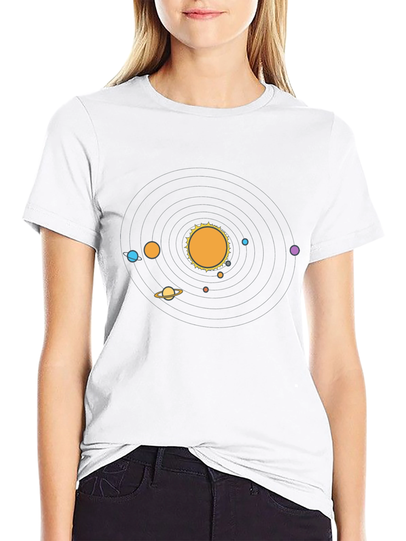 Planets Graphic Print Black T-Shirt