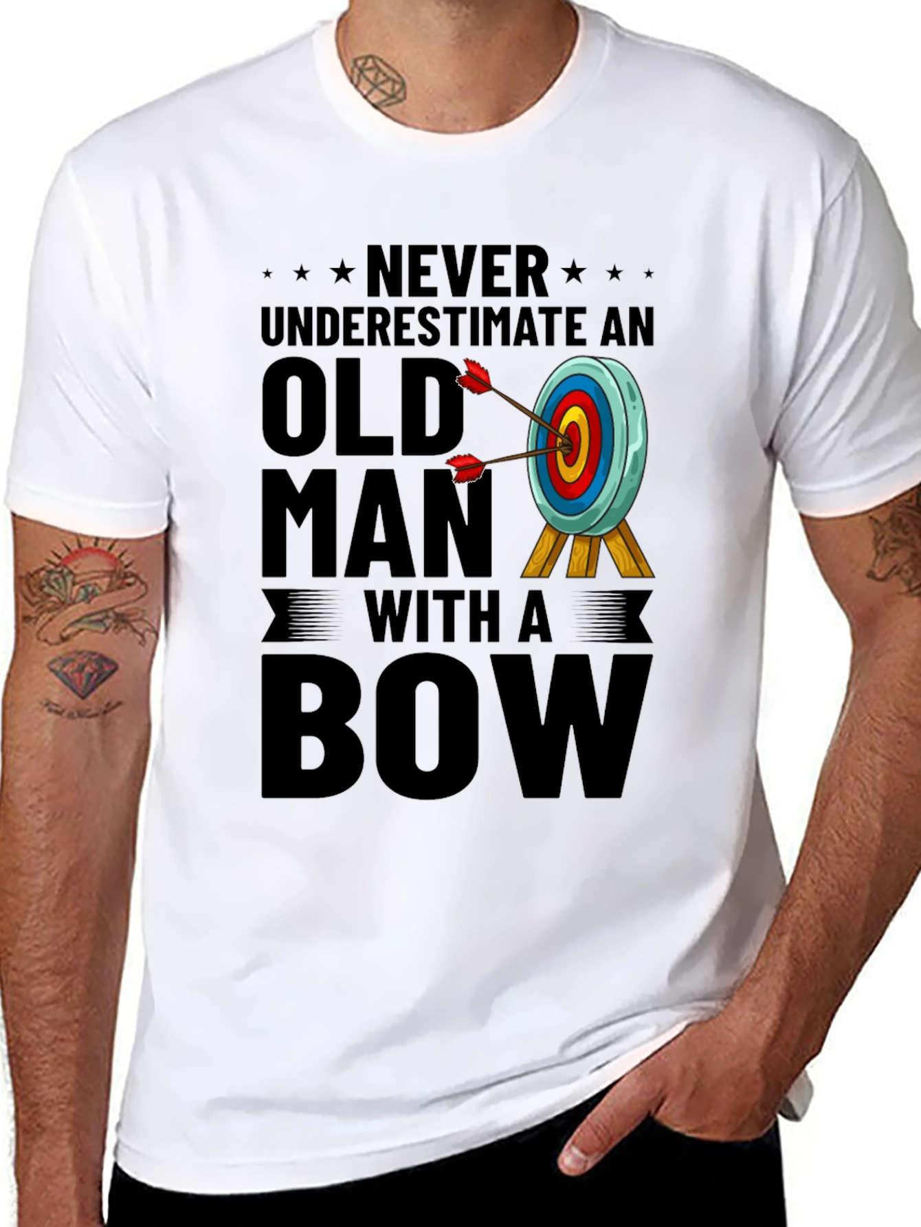Never Underestimate Old Man with a Bow T-Shirt