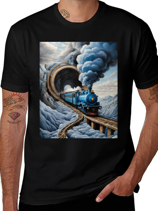 Vintage Train Graphic Tee - Steampunk Style