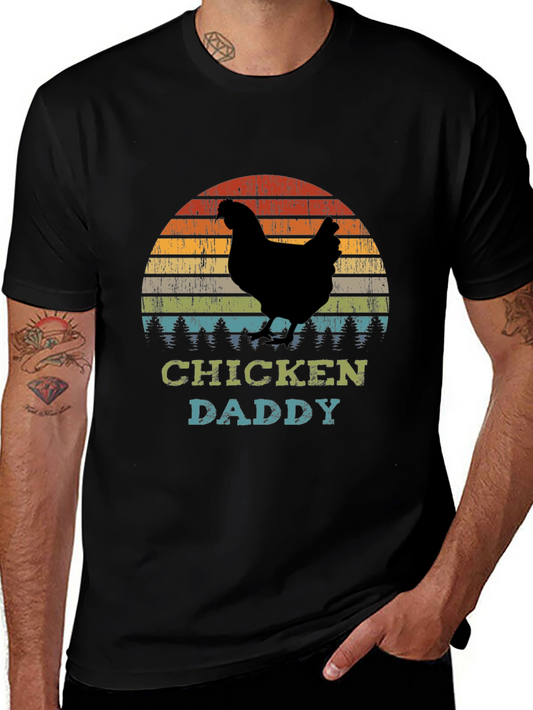 Chicken Daddy T-Shirt - Retro Sunset Farm Dad Tee