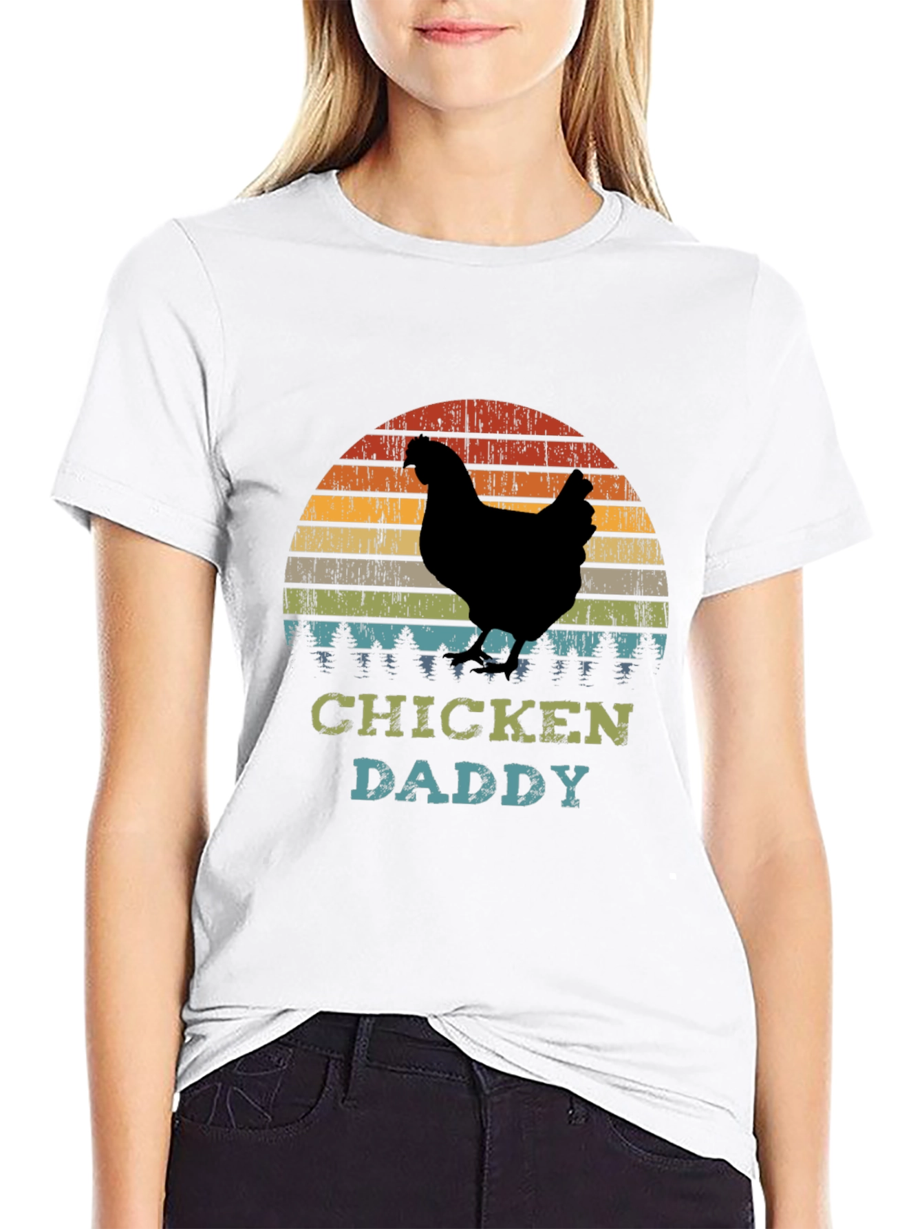 Chicken Daddy T-Shirt - Retro Sunset Farm Dad Tee