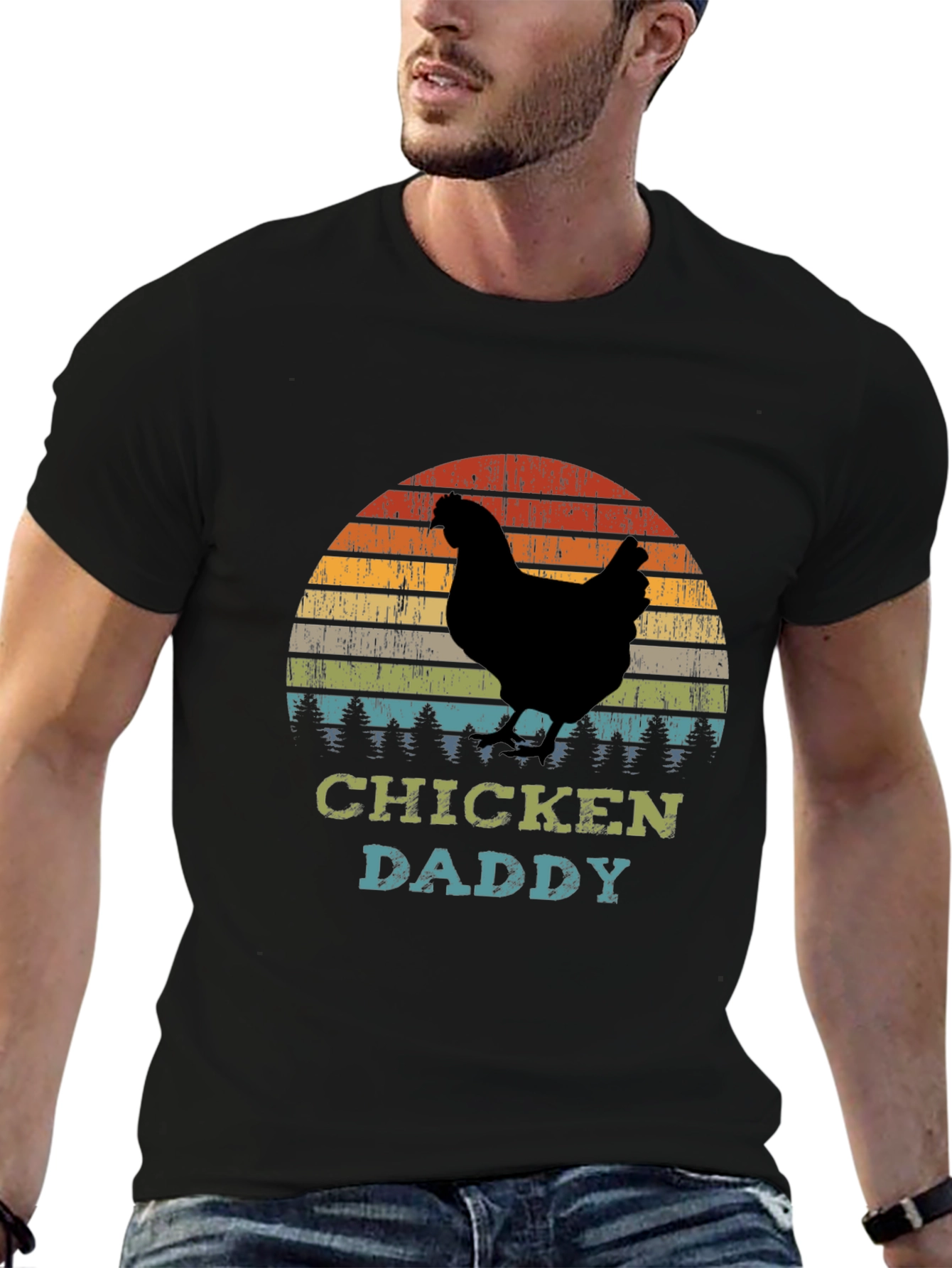 Chicken Daddy T-Shirt - Retro Sunset Farm Dad Tee