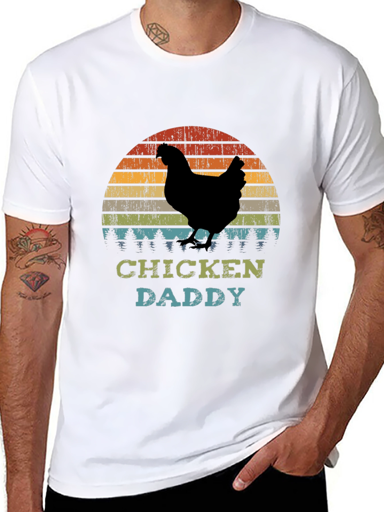 Chicken Daddy T-Shirt - Retro Sunset Farm Dad Tee