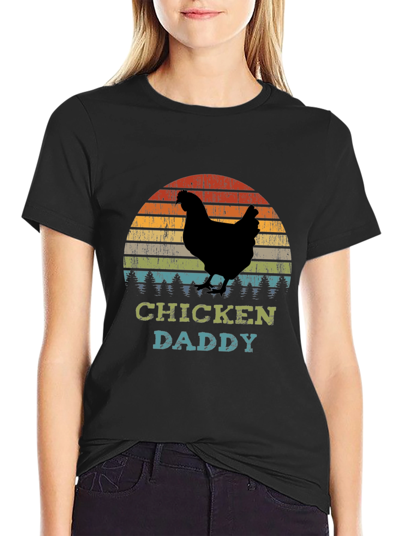 Chicken Daddy T-Shirt - Retro Sunset Farm Dad Tee