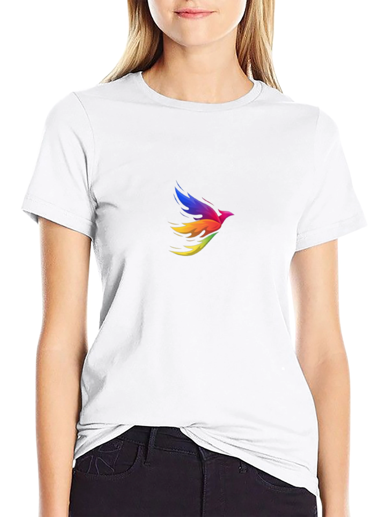 Rainbow Bird Graphic Tee - Black Cotton Blend T-Shirt