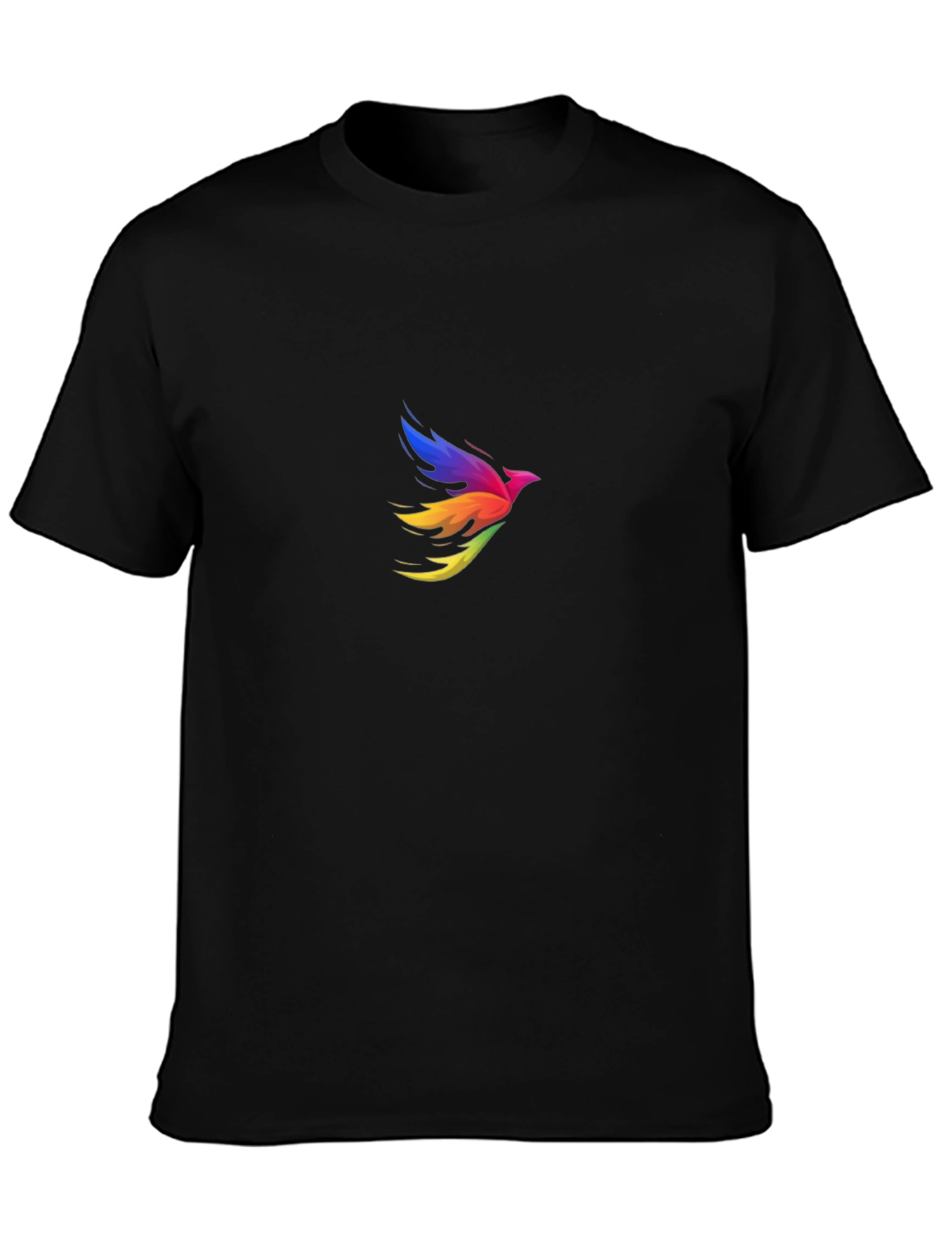 Rainbow Bird Graphic Tee - Black Cotton Blend T-Shirt