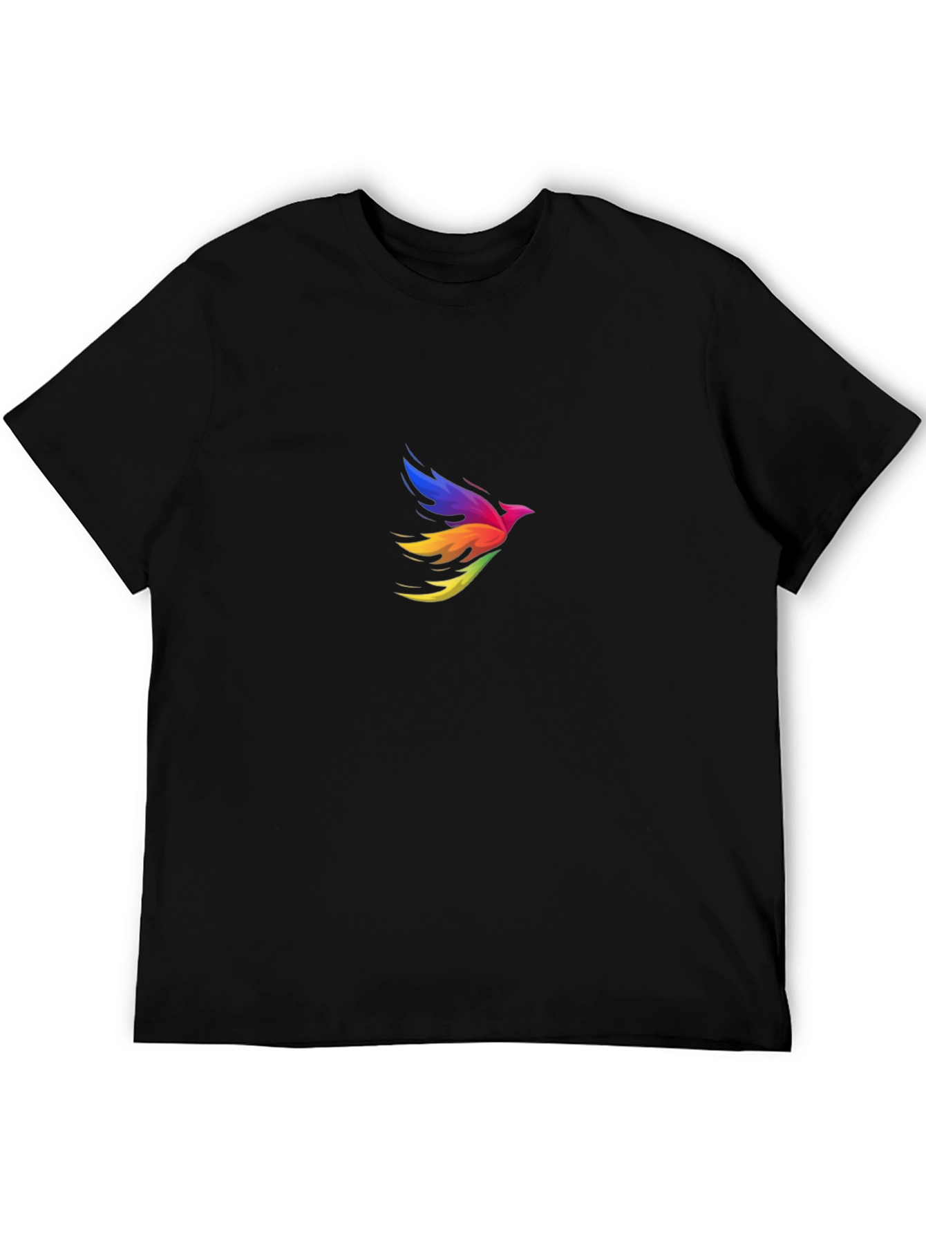 Rainbow Bird Graphic Tee - Black Cotton Blend T-Shirt