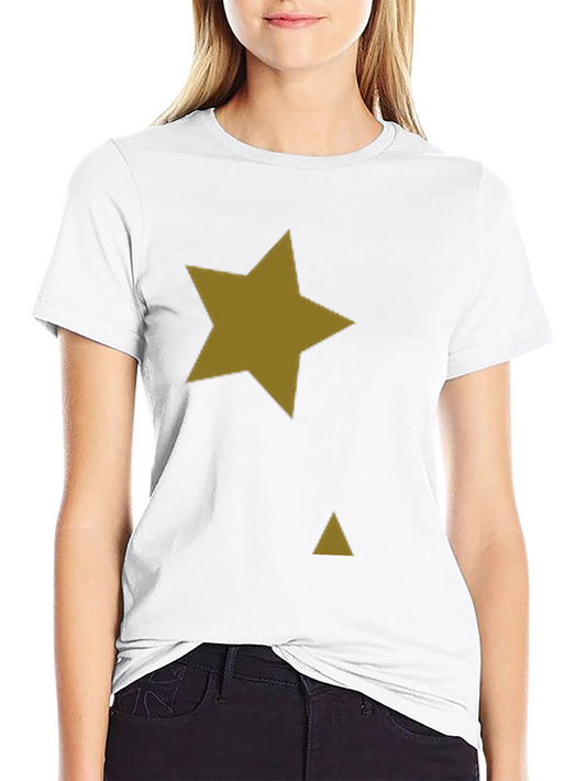 Black Tee with Gold Star & Triangle Graphic Print