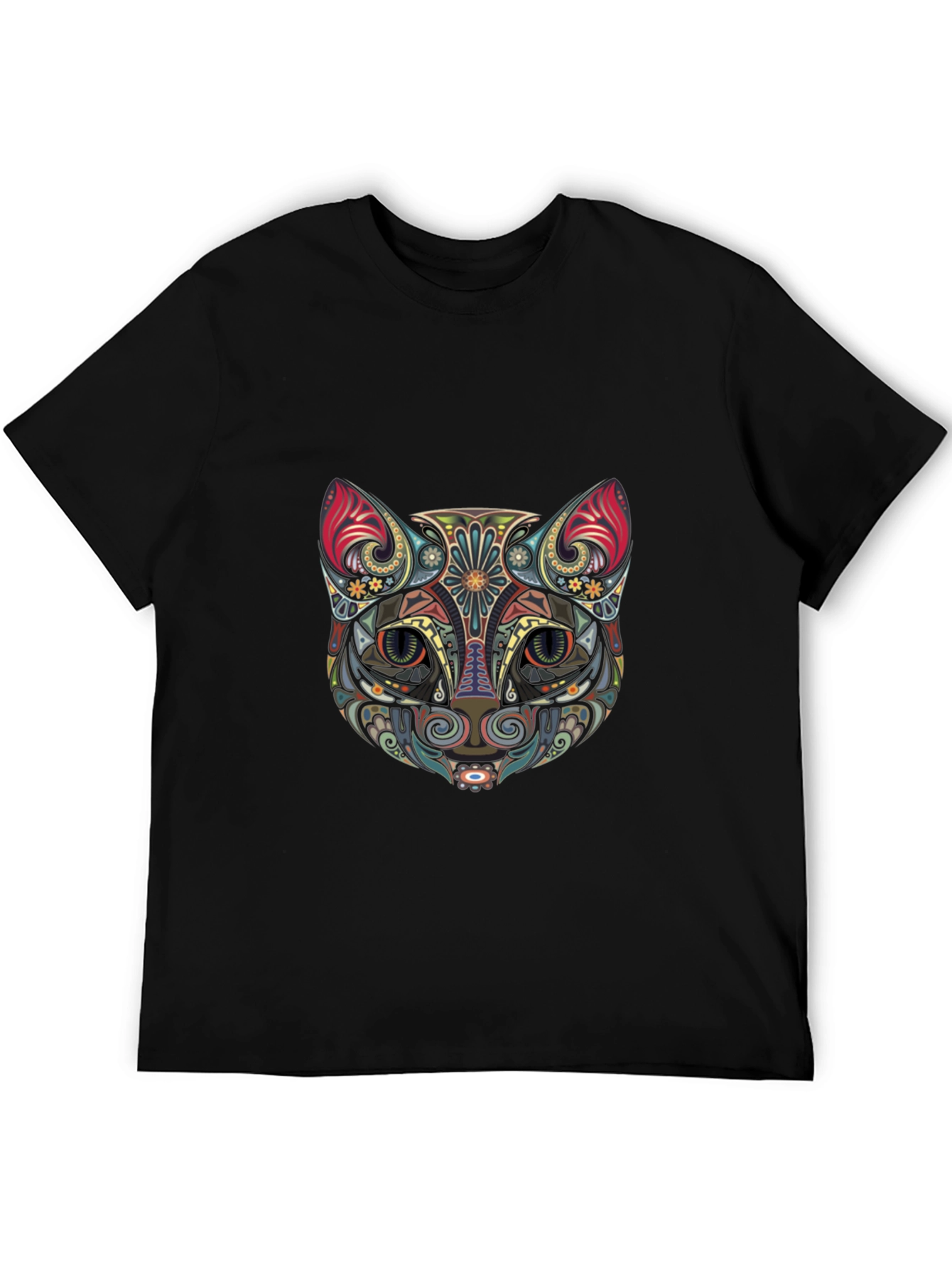 Abstract Cat Graphic Tee - Stylish Black T-Shirt