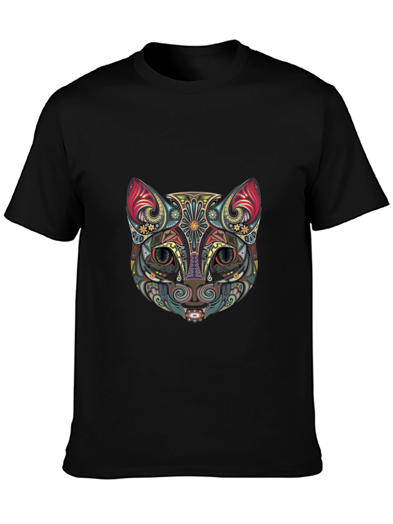 Abstract Cat Graphic Tee - Stylish Black T-Shirt