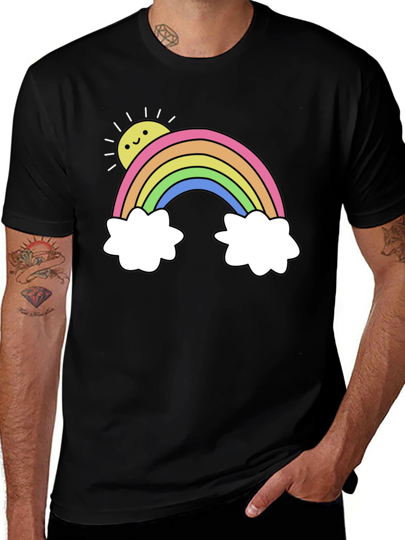 Rainbow Graphic Tee - Black Casual T-Shirt