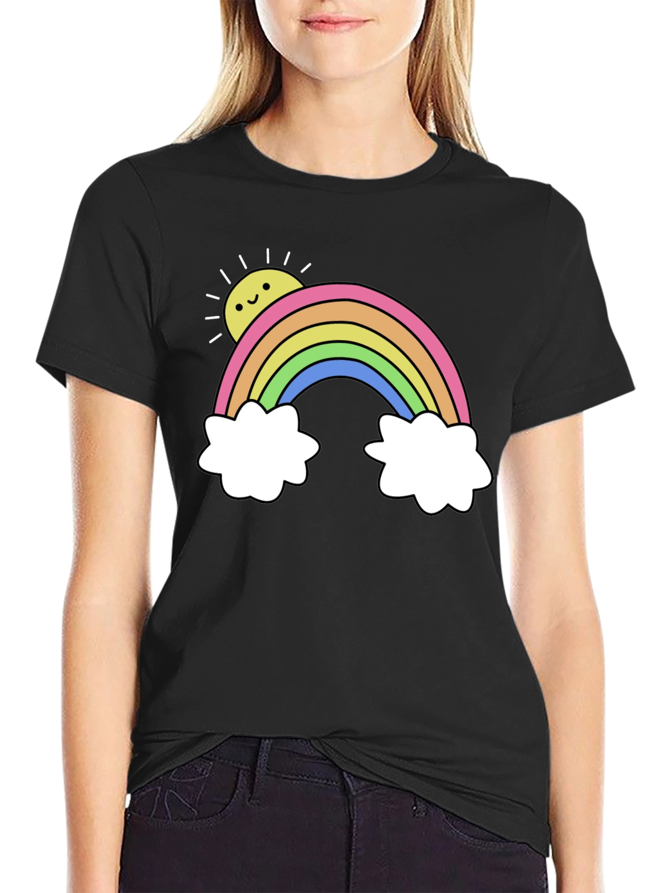 Rainbow Graphic Tee - Black Casual T-Shirt