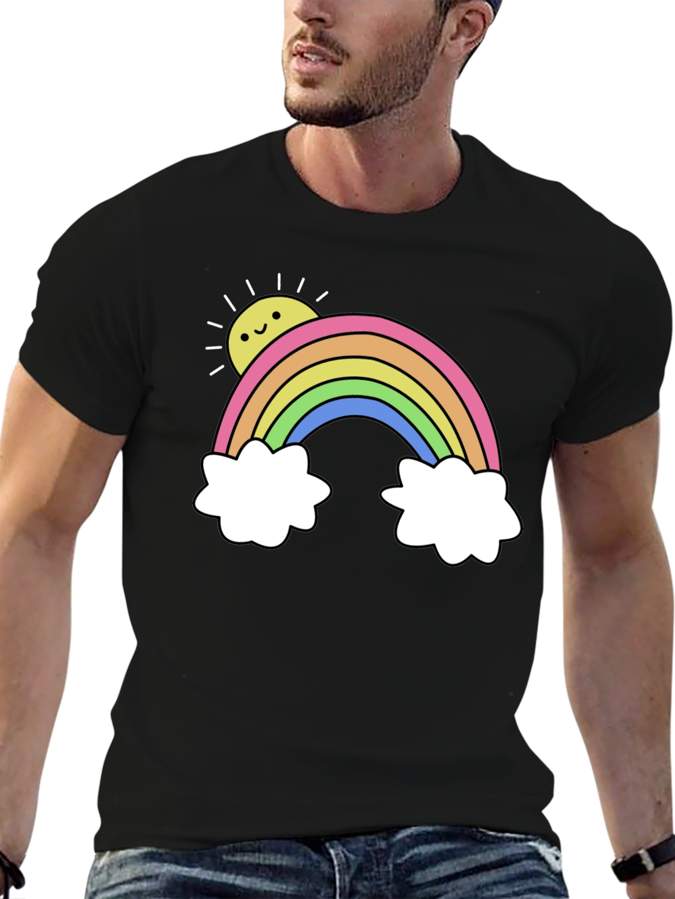 Rainbow Graphic Tee - Black Casual T-Shirt