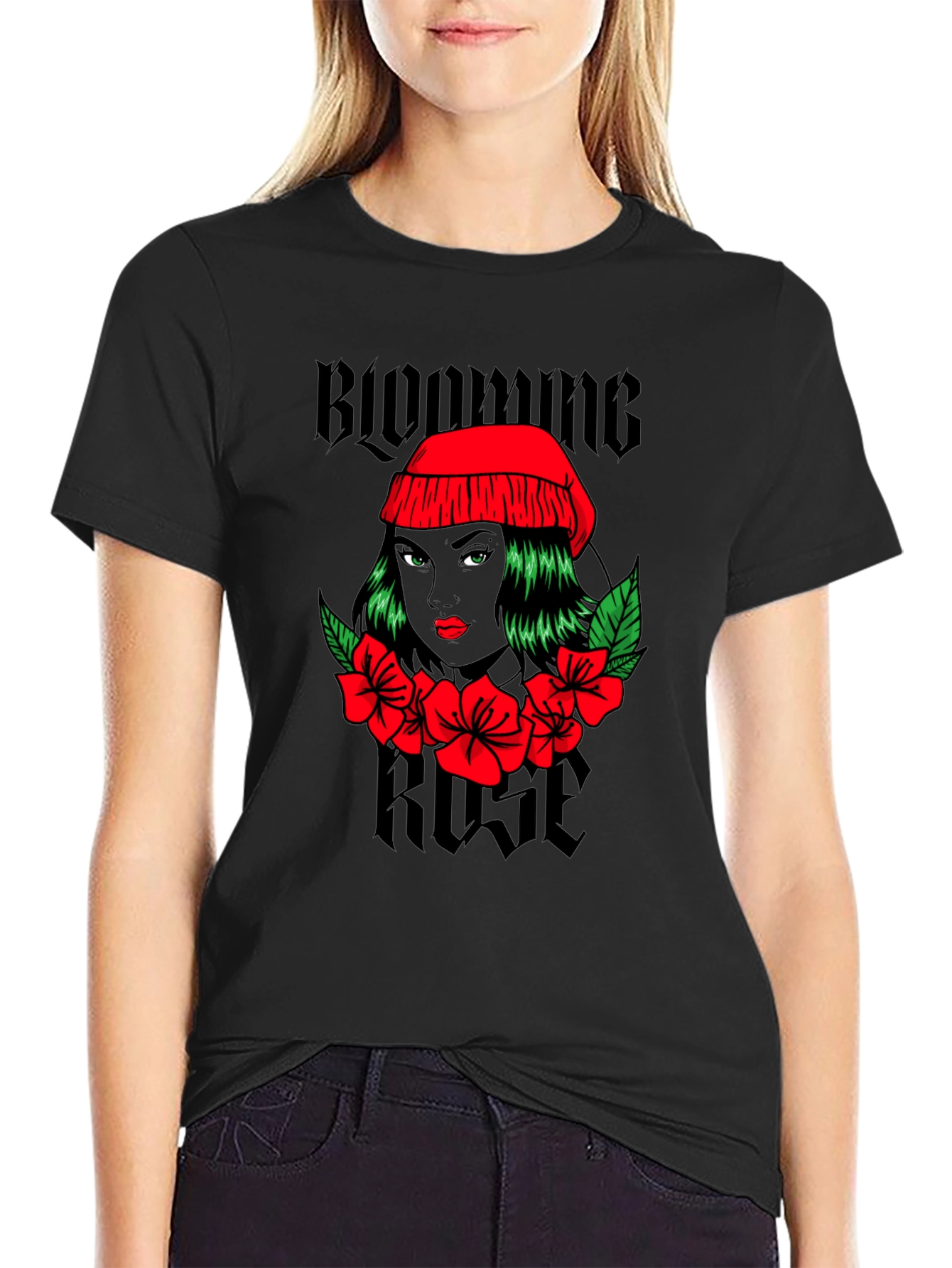 Blooming Rose Graphic Tee - Black Unisex T-Shirt