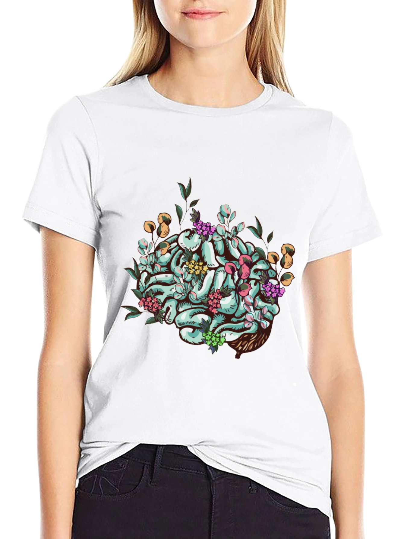 Floral Brain Graphic Tee - Unique Unisex T-Shirt