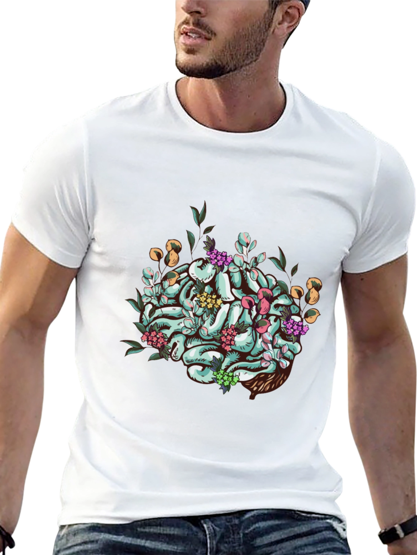 Floral Brain Graphic Tee - Unique Unisex T-Shirt