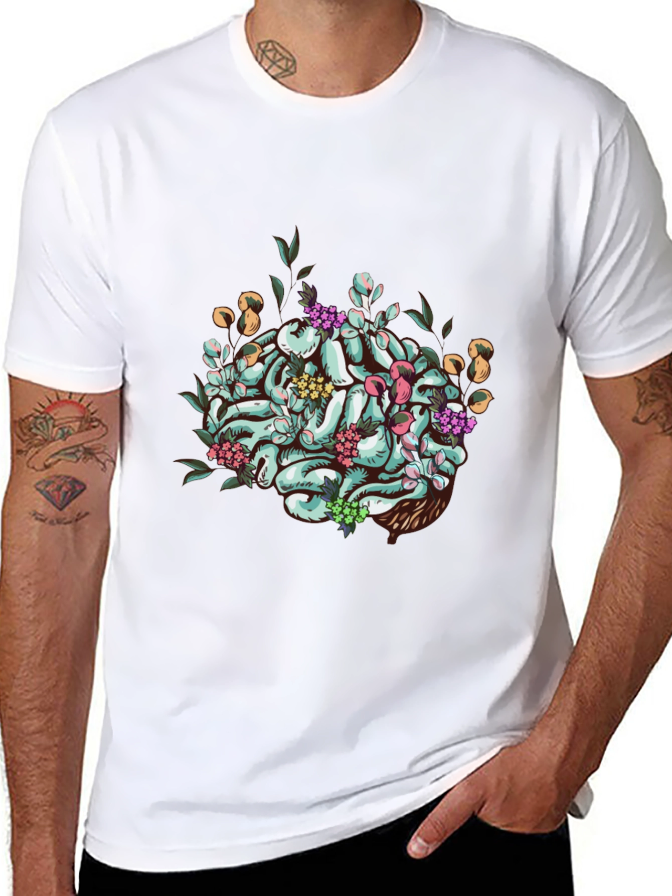 Floral Brain Graphic Tee - Unique Unisex T-Shirt