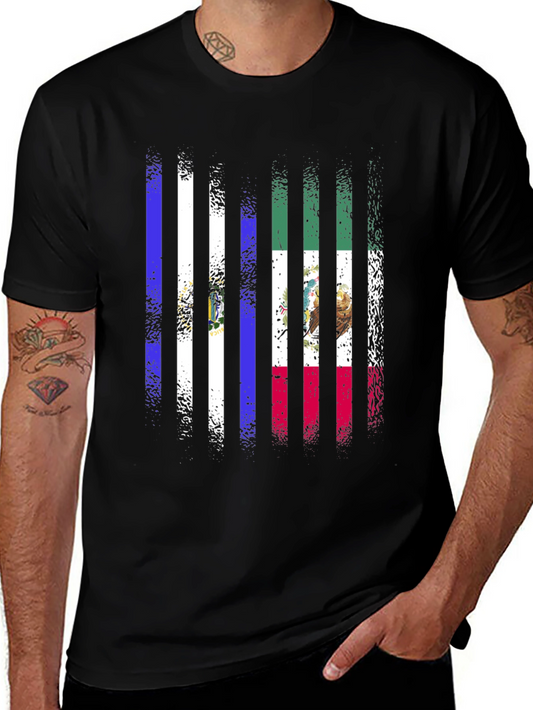 El Salvador & Mexico Flag Faded Stripes Graphic T-Shirt