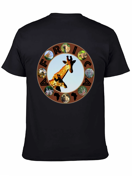 Africa Animals Graphic Tee - Black Crew Neck T-Shirt