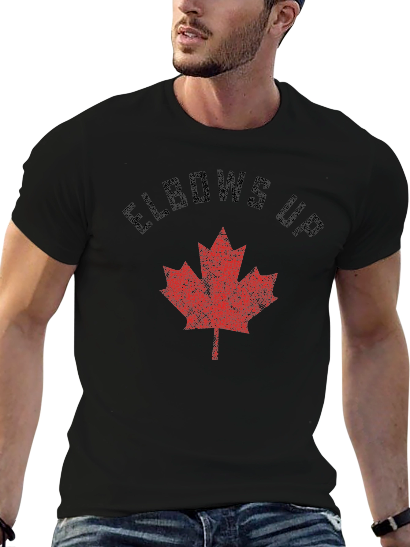 Elbows Up Maple Leaf Graphic Tee - Black