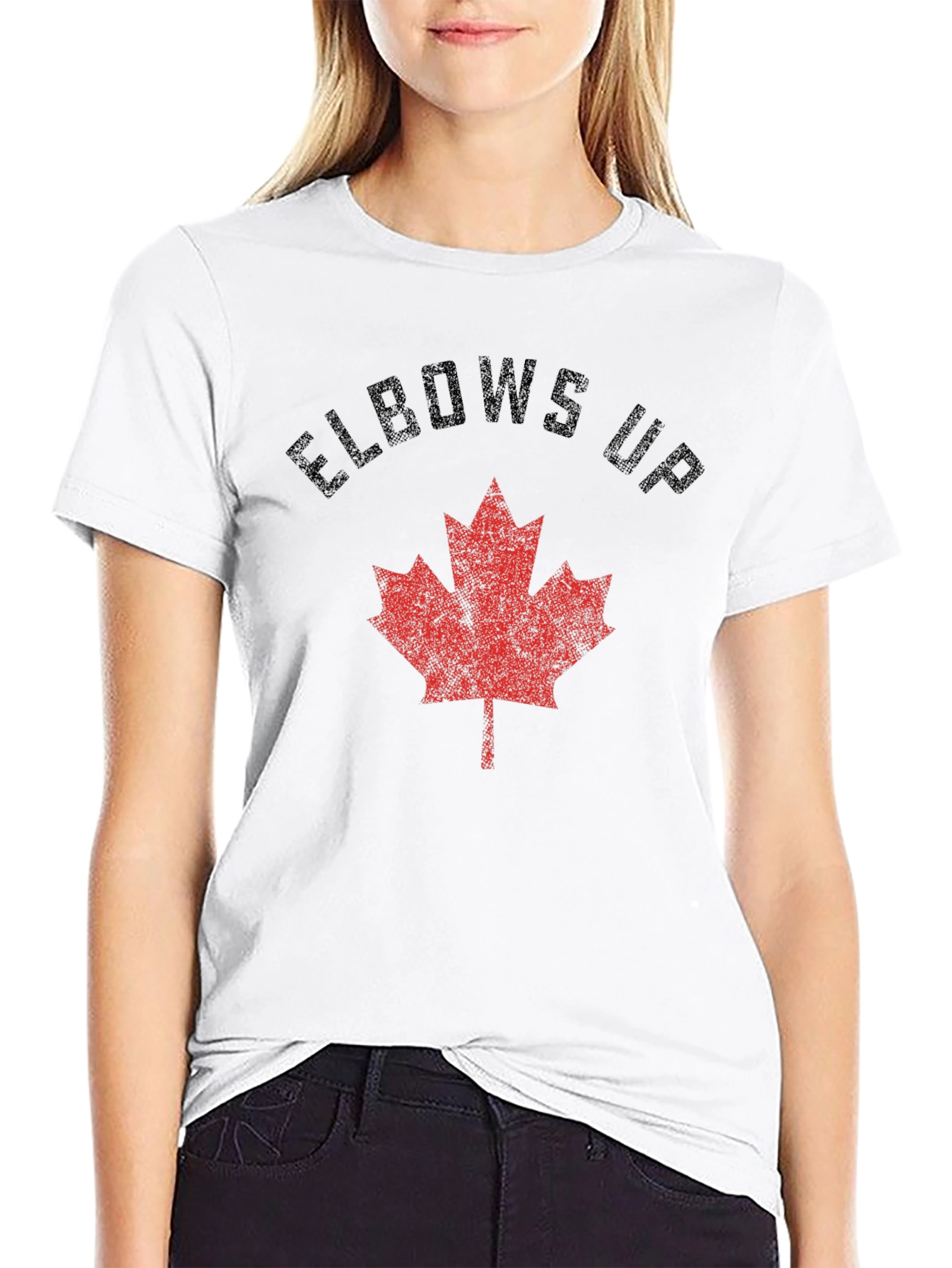 Elbows Up Maple Leaf Graphic Tee - Black