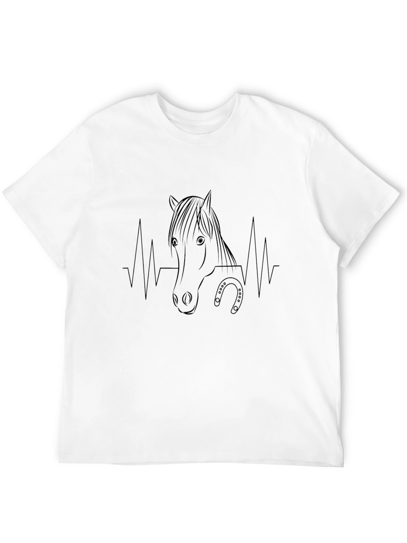 Horse Heartbeat Line Art Black T-Shirt