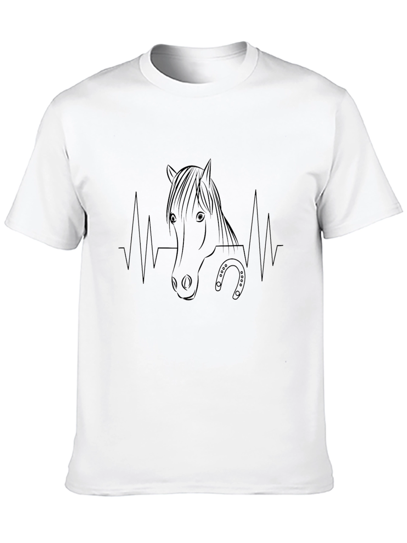 Horse Heartbeat Line Art Black T-Shirt