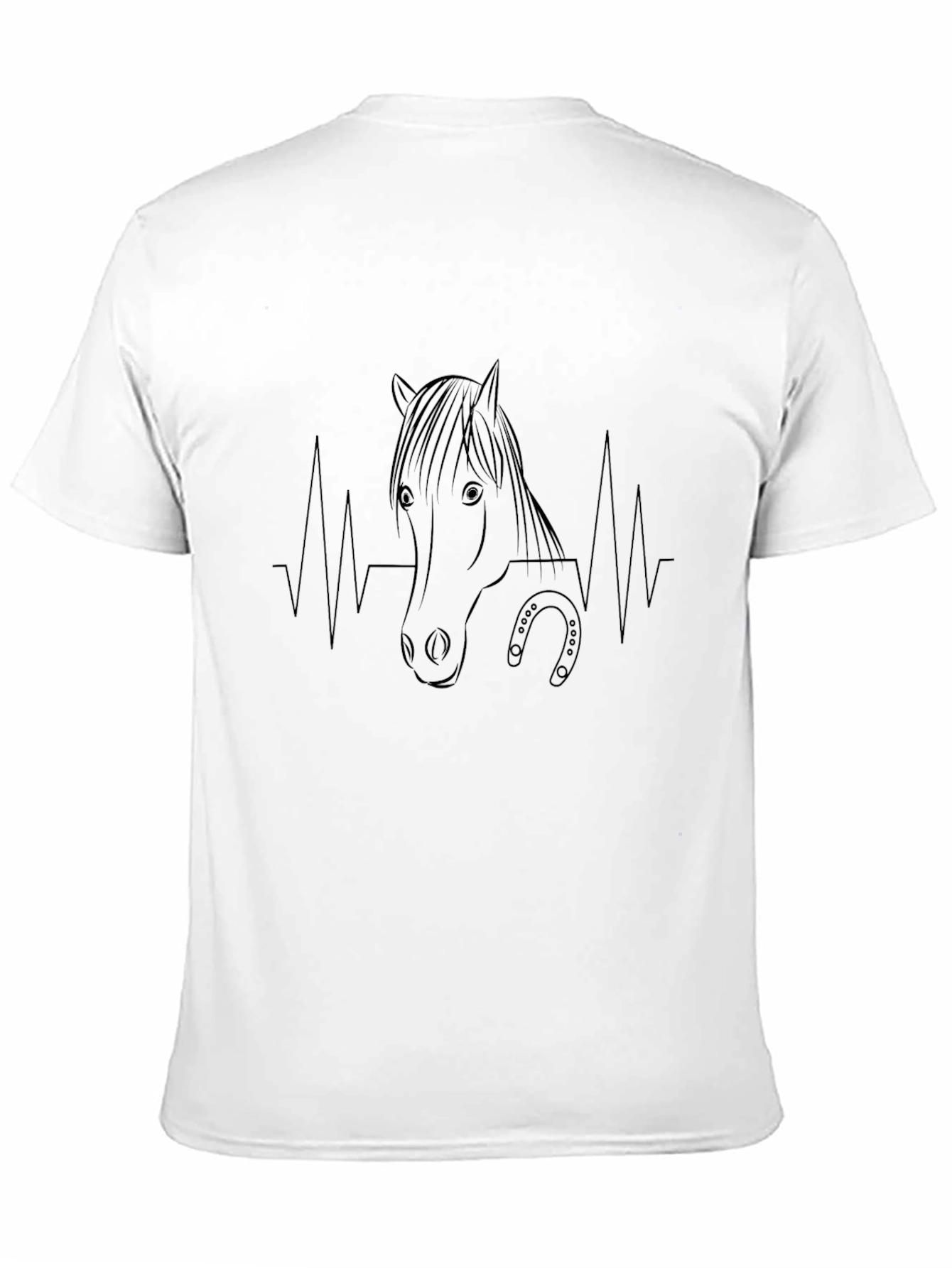 Horse Heartbeat Line Art Black T-Shirt