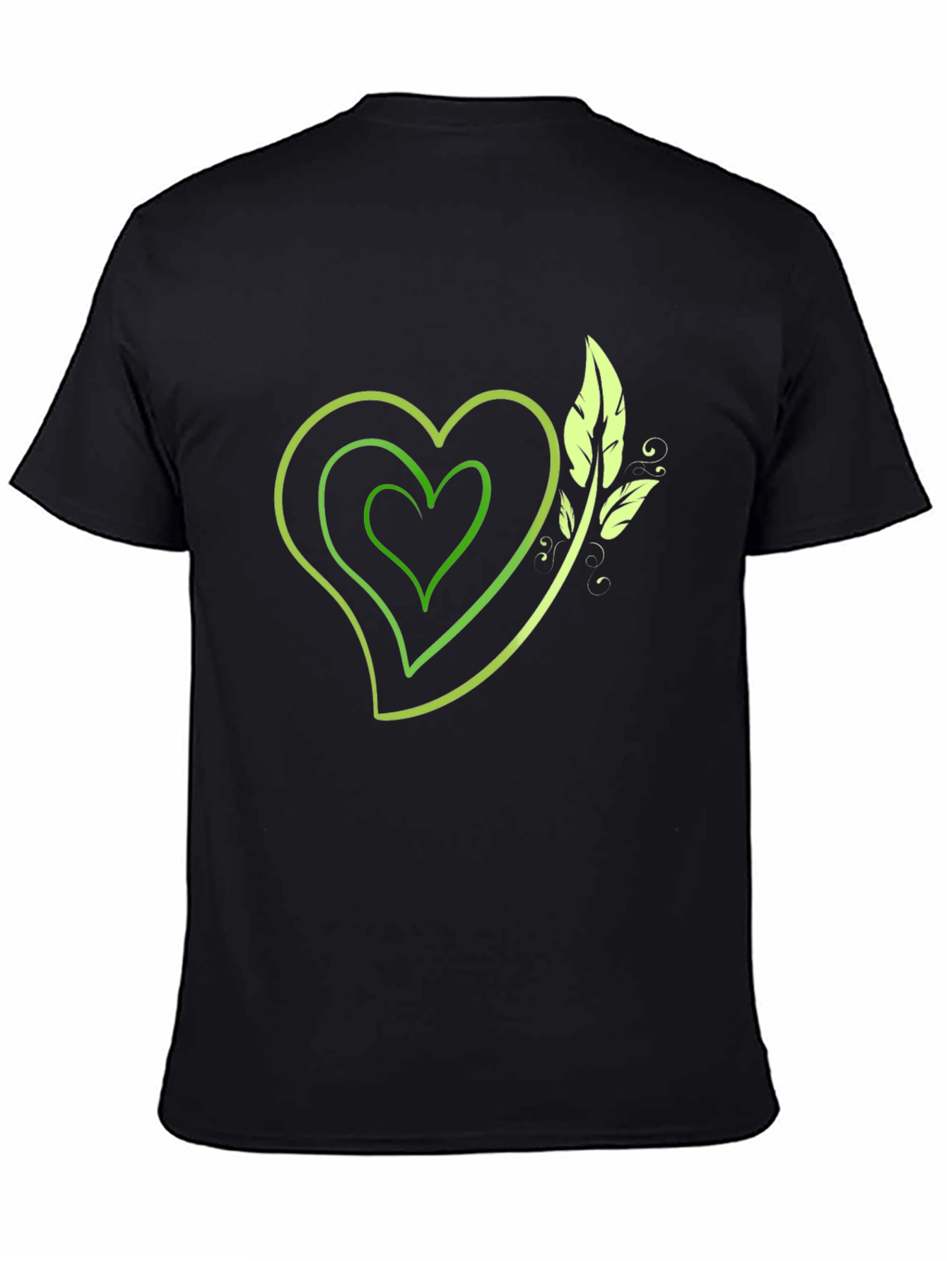Green Heart & Leaf Graphic Black T-Shirt