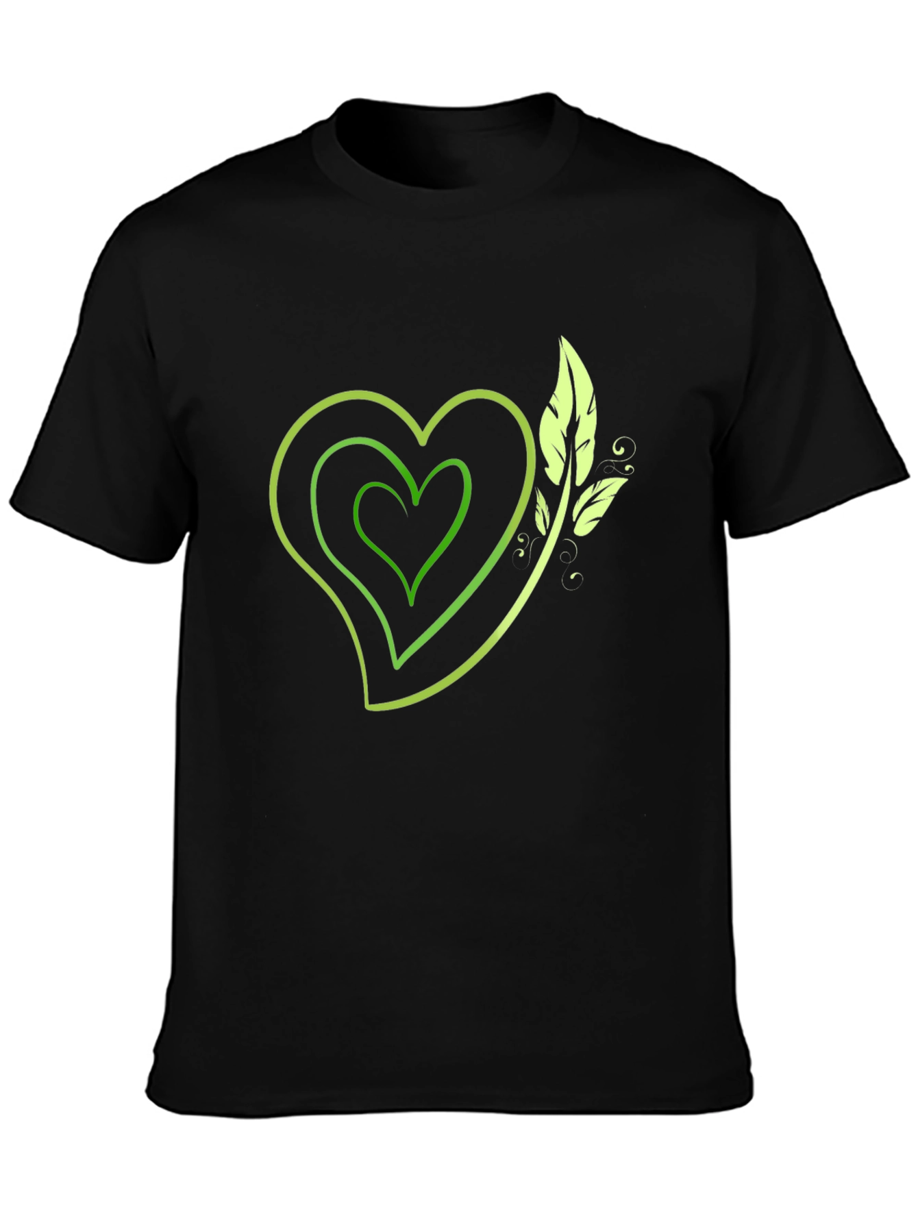 Green Heart & Leaf Graphic Black T-Shirt