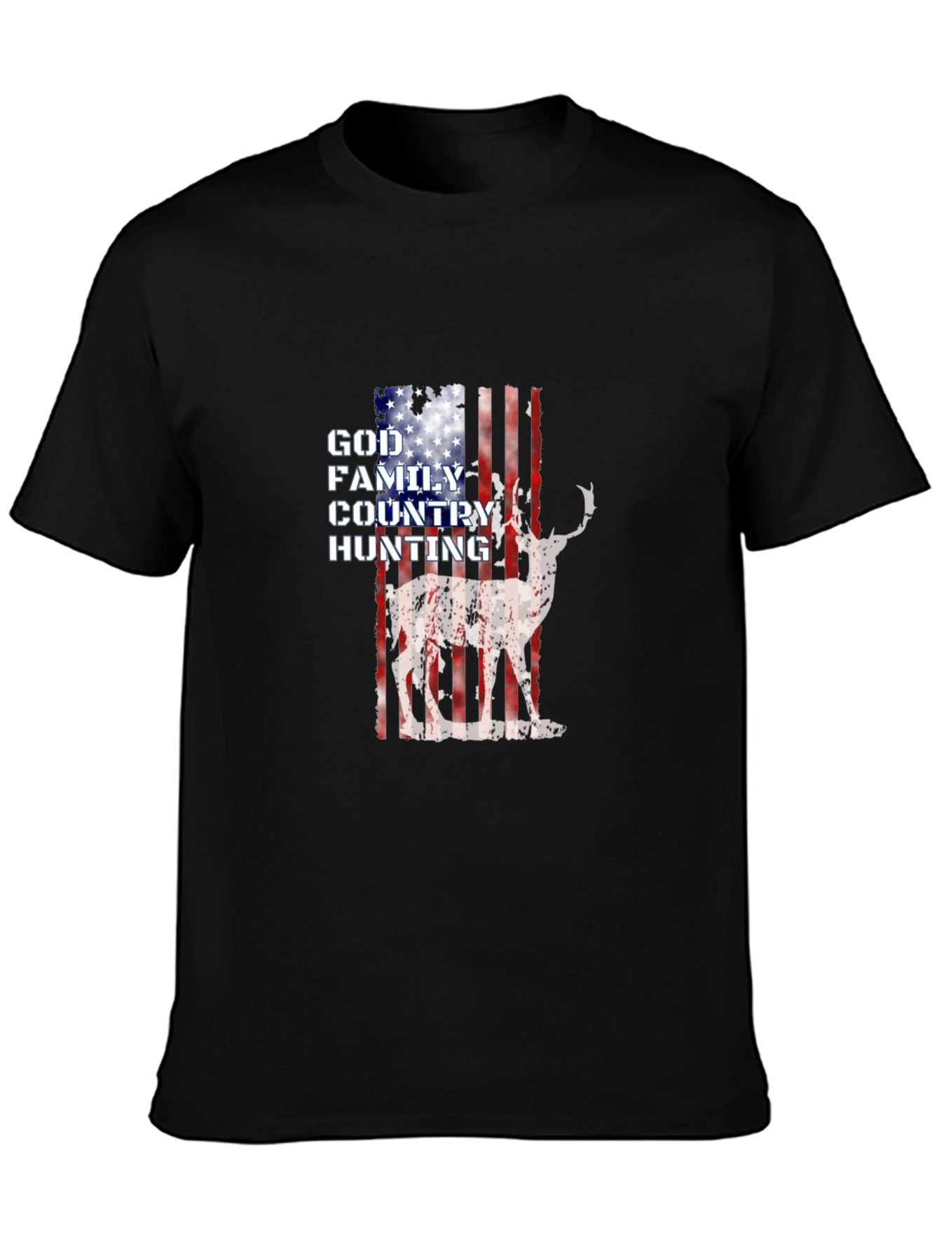 God Family Country Hunting American Flag Deer Graphic T-Shirt