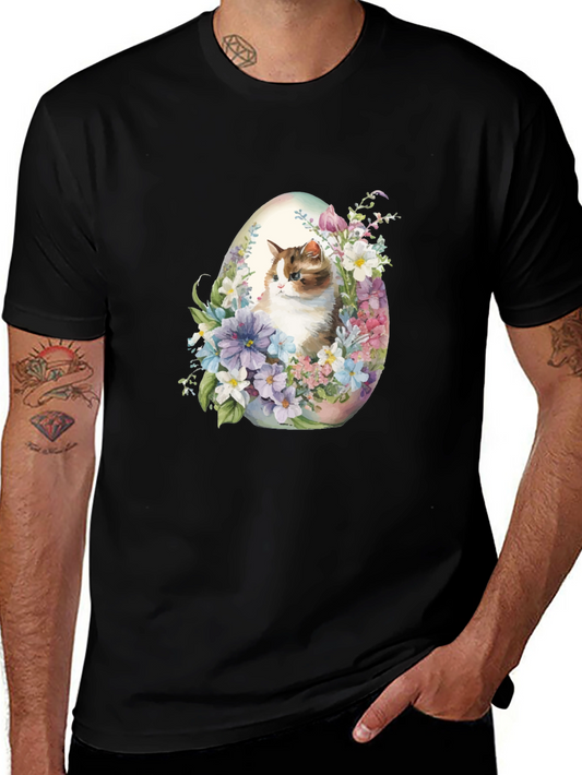 Easter Cat Egg T-Shirt - Cute Kitten Floral Design