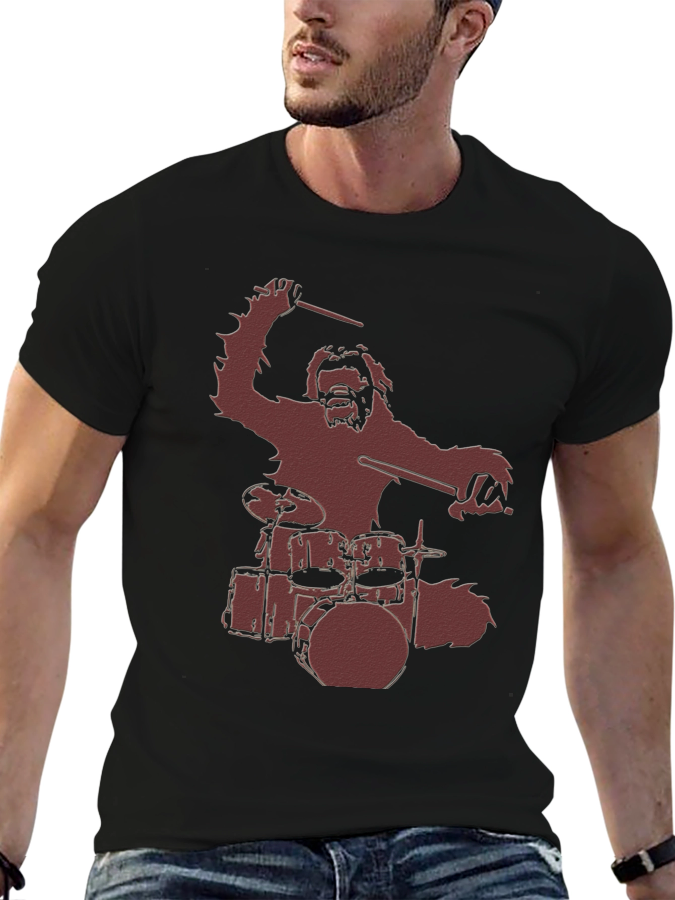 Sasquatch Drummer Graphic T-Shirt - Black
