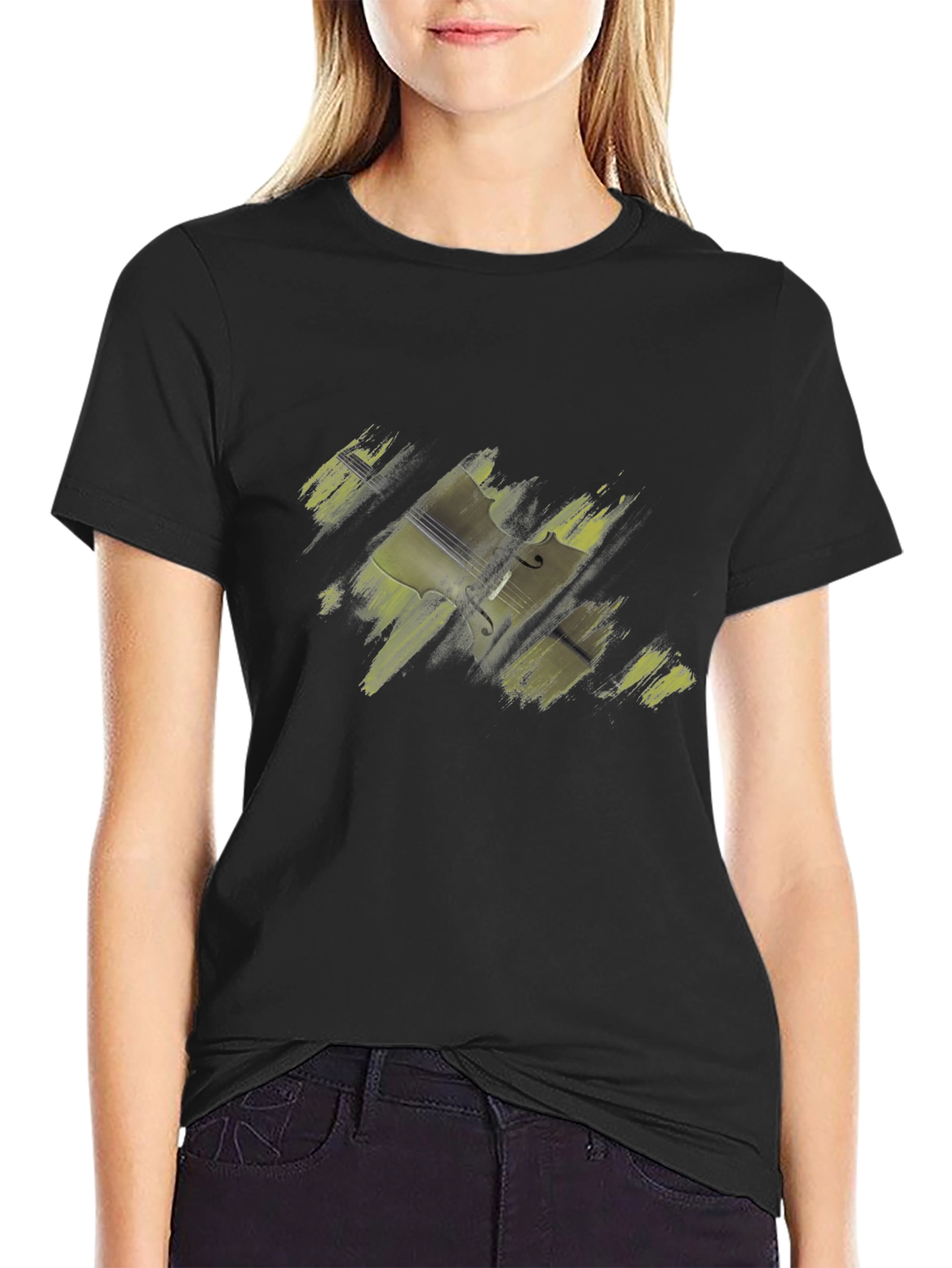 Abstract Cello Graphic Tee - Modern Art Style