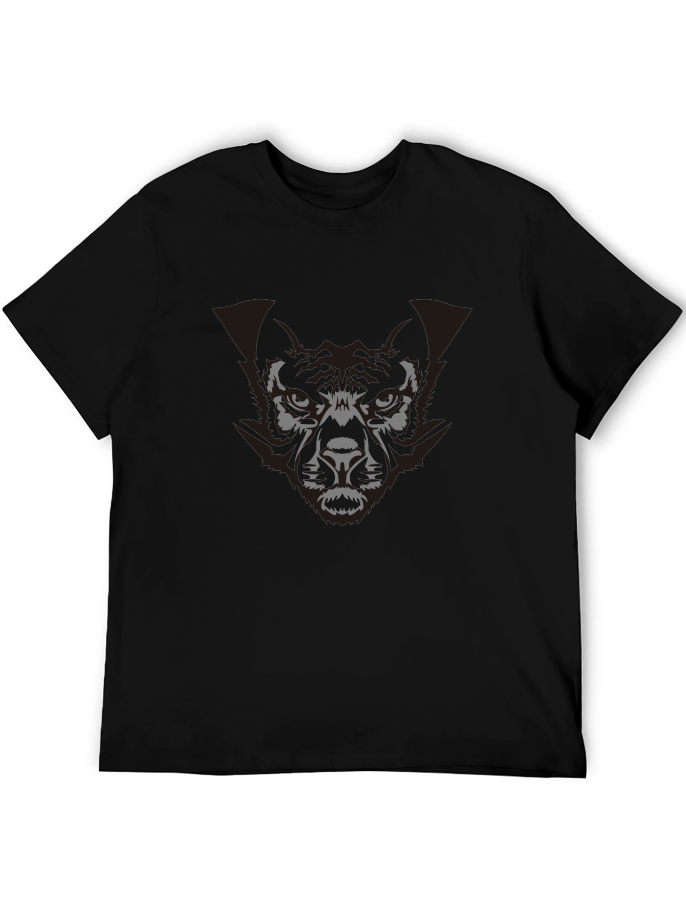 Mens Graphic Print Black T-Shirt - Wolf Design