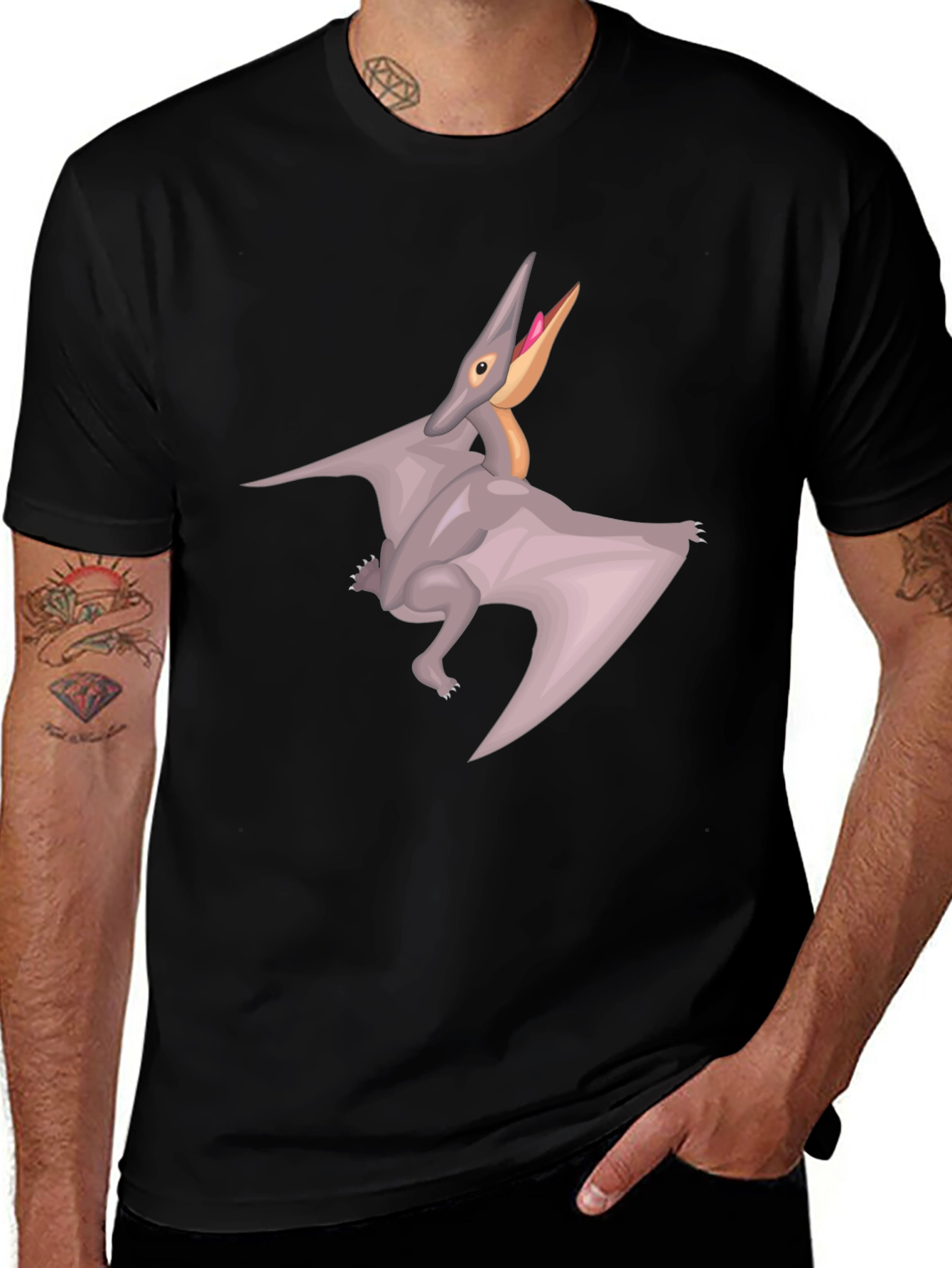 Pterodactyl Graphic T-Shirt - Black Dinosaur Tee