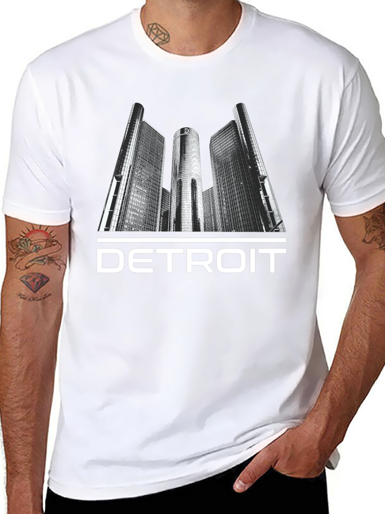Detroit Cityscape Graphic Tee - Black Cotton T-Shirt