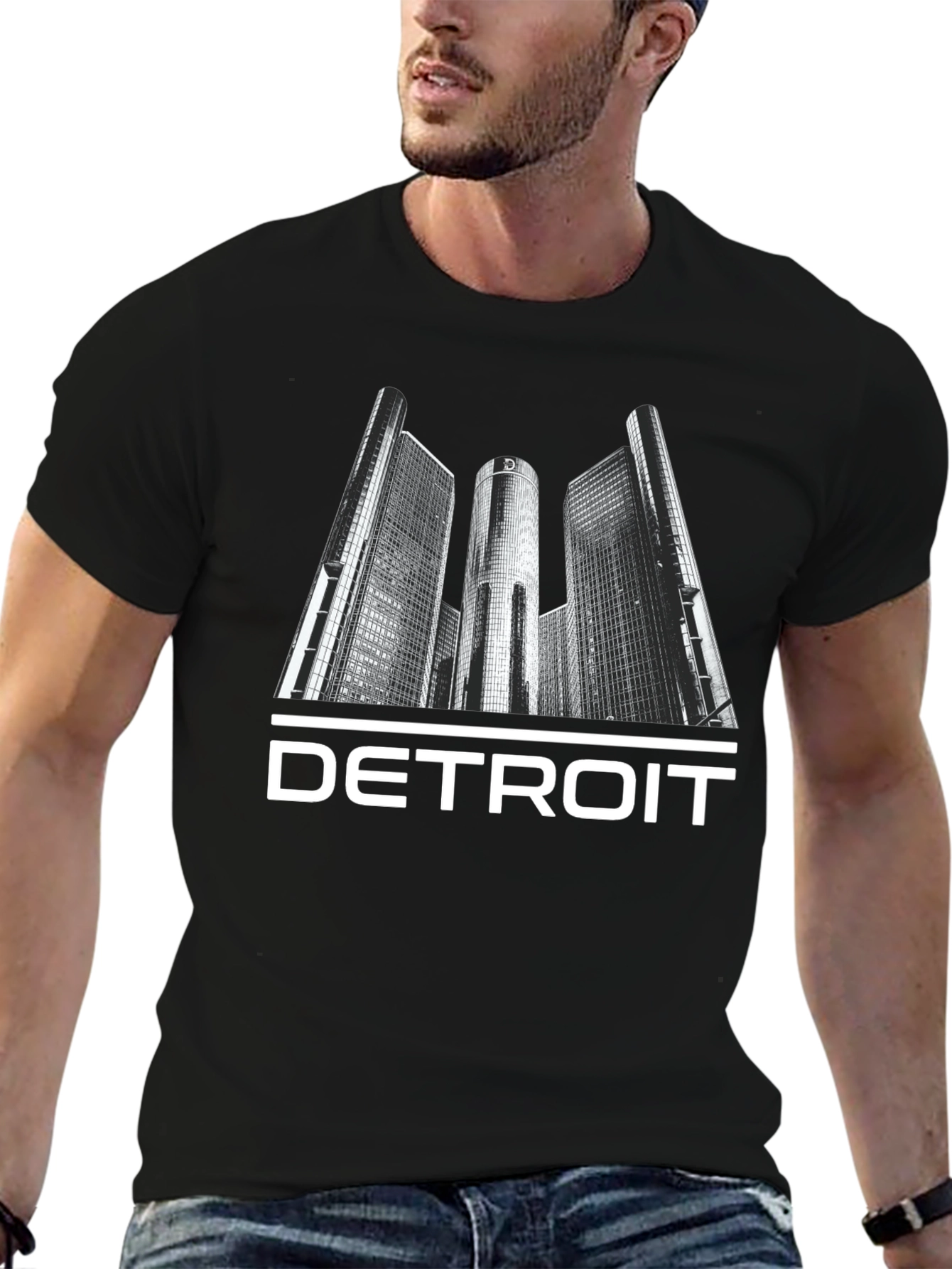 Detroit Cityscape Graphic Tee - Black Cotton T-Shirt