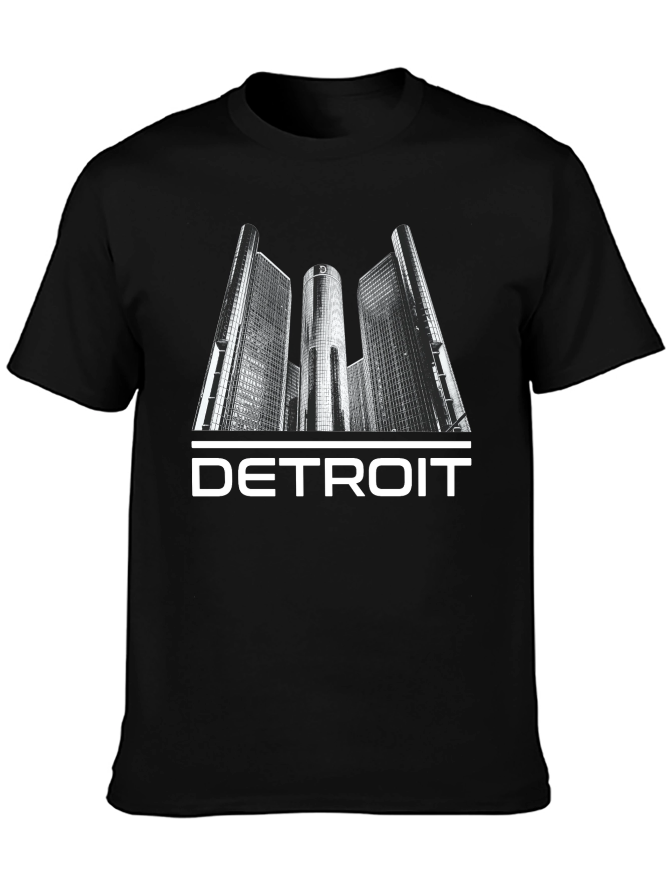 Detroit Cityscape Graphic Tee - Black Cotton T-Shirt