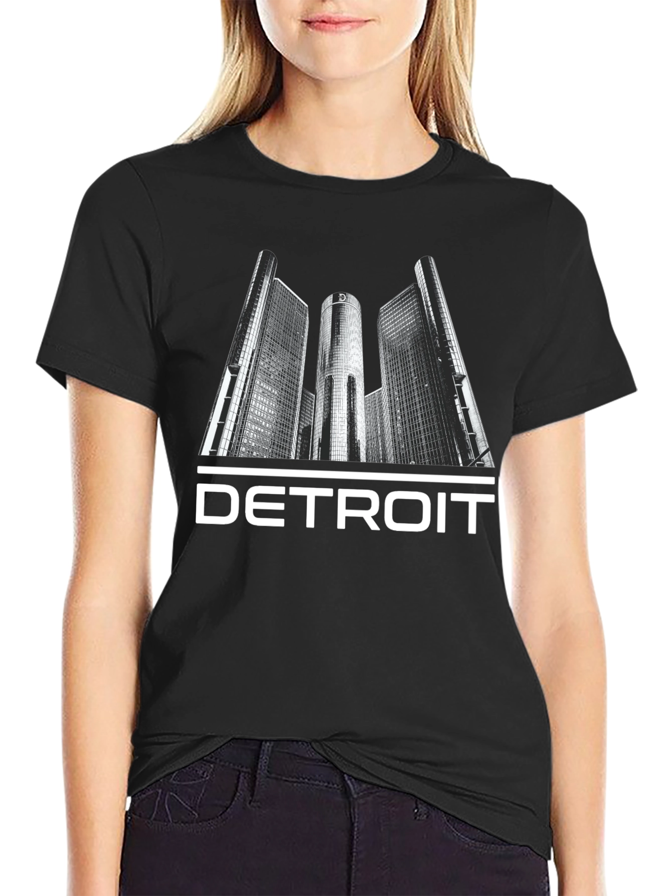Detroit Cityscape Graphic Tee - Black Cotton T-Shirt
