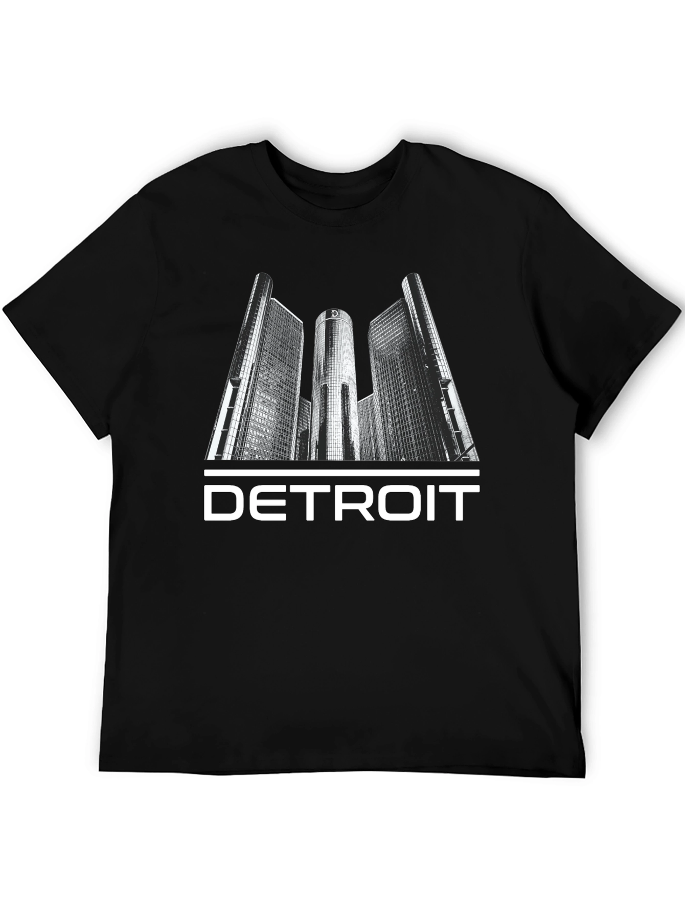 Detroit Cityscape Graphic Tee - Black Cotton T-Shirt