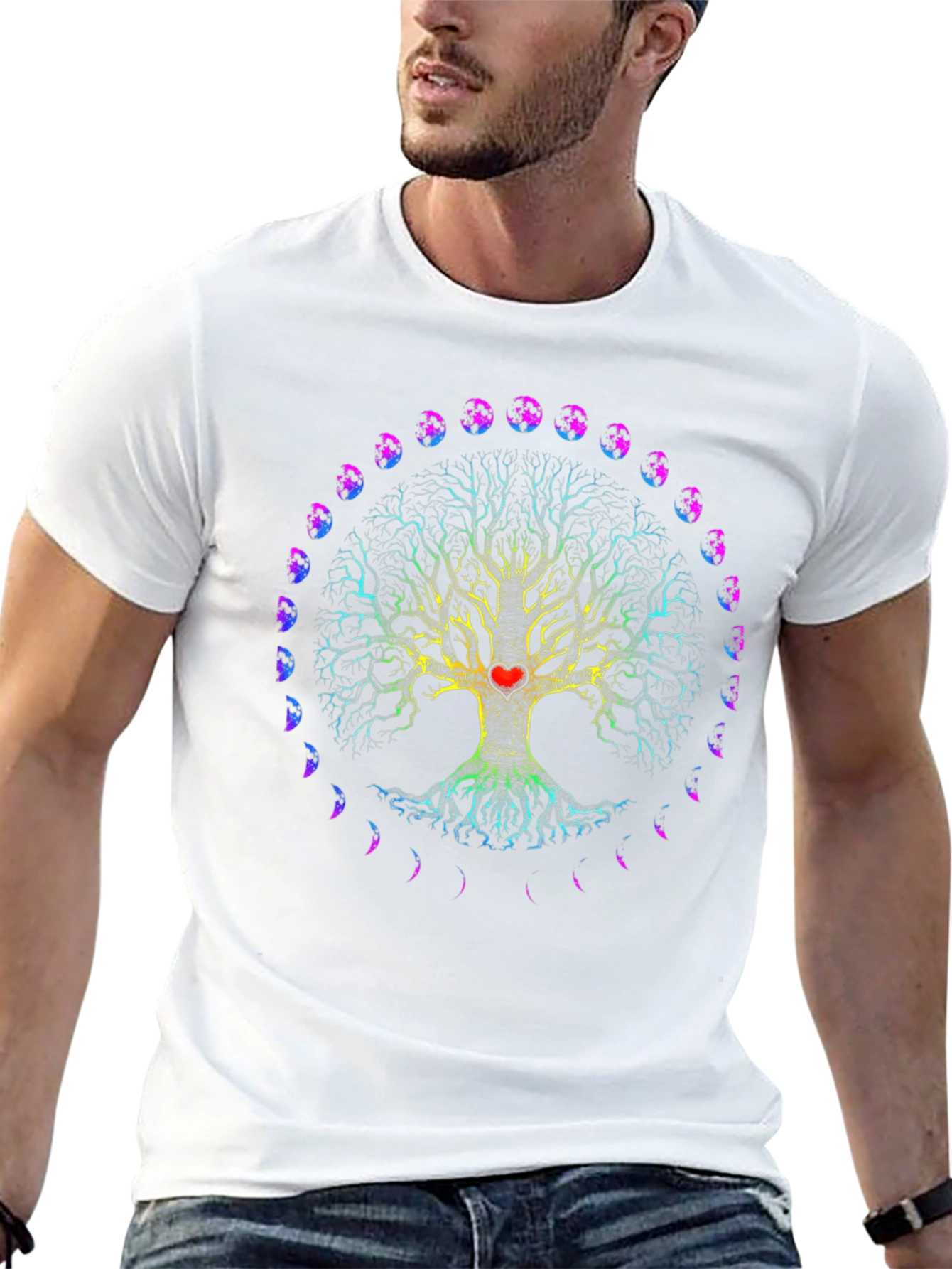 Tree of Life Heart Moon Phases Black T-Shirt
