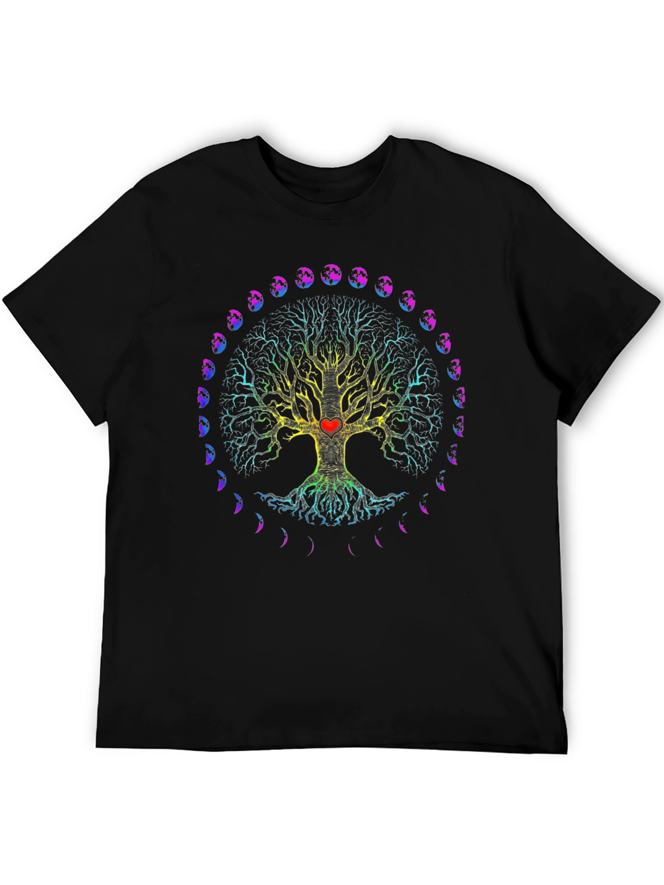 Tree of Life Heart Moon Phases Black T-Shirt