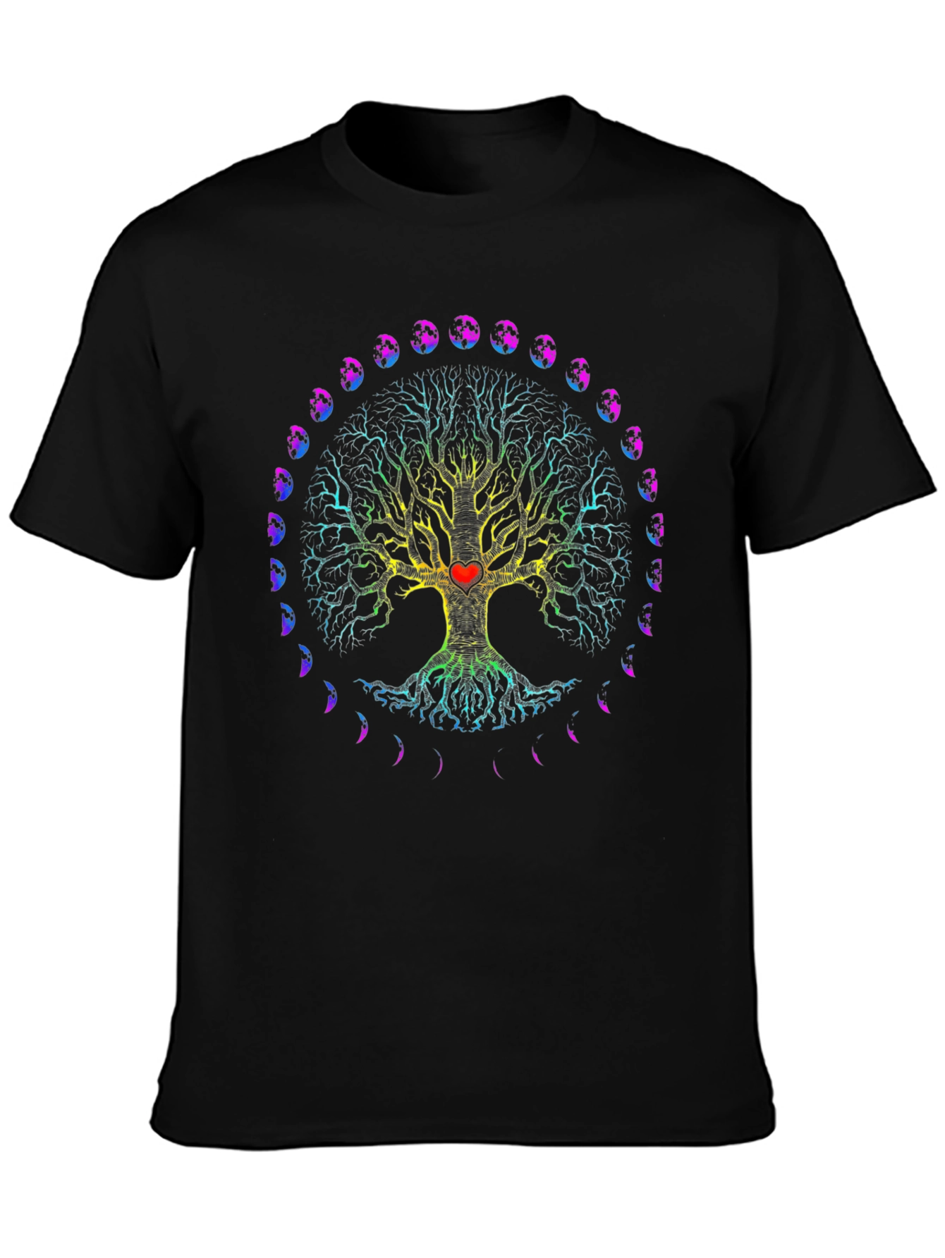 Tree of Life Heart Moon Phases Black T-Shirt